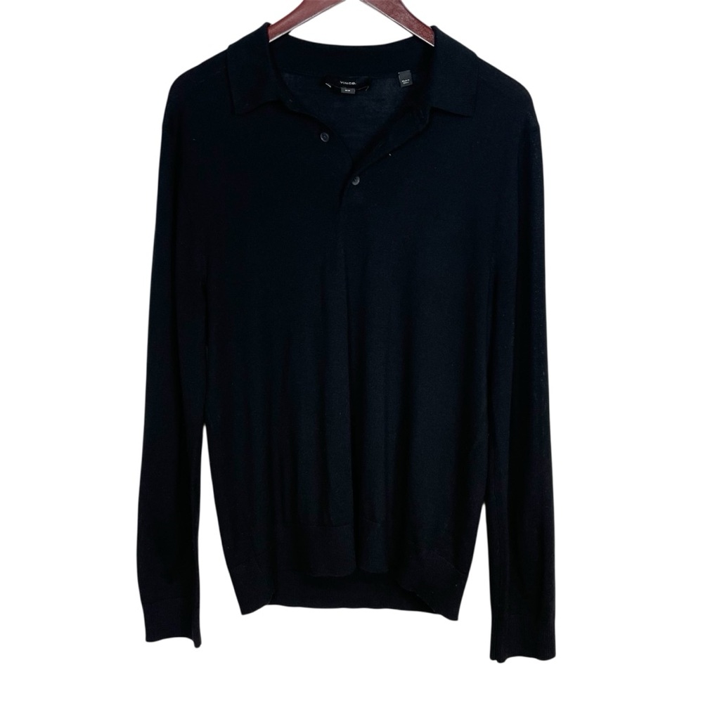 Vince Men's Black Wool Long Sleeve Polo Sweater Size M - Picture 12 of 12